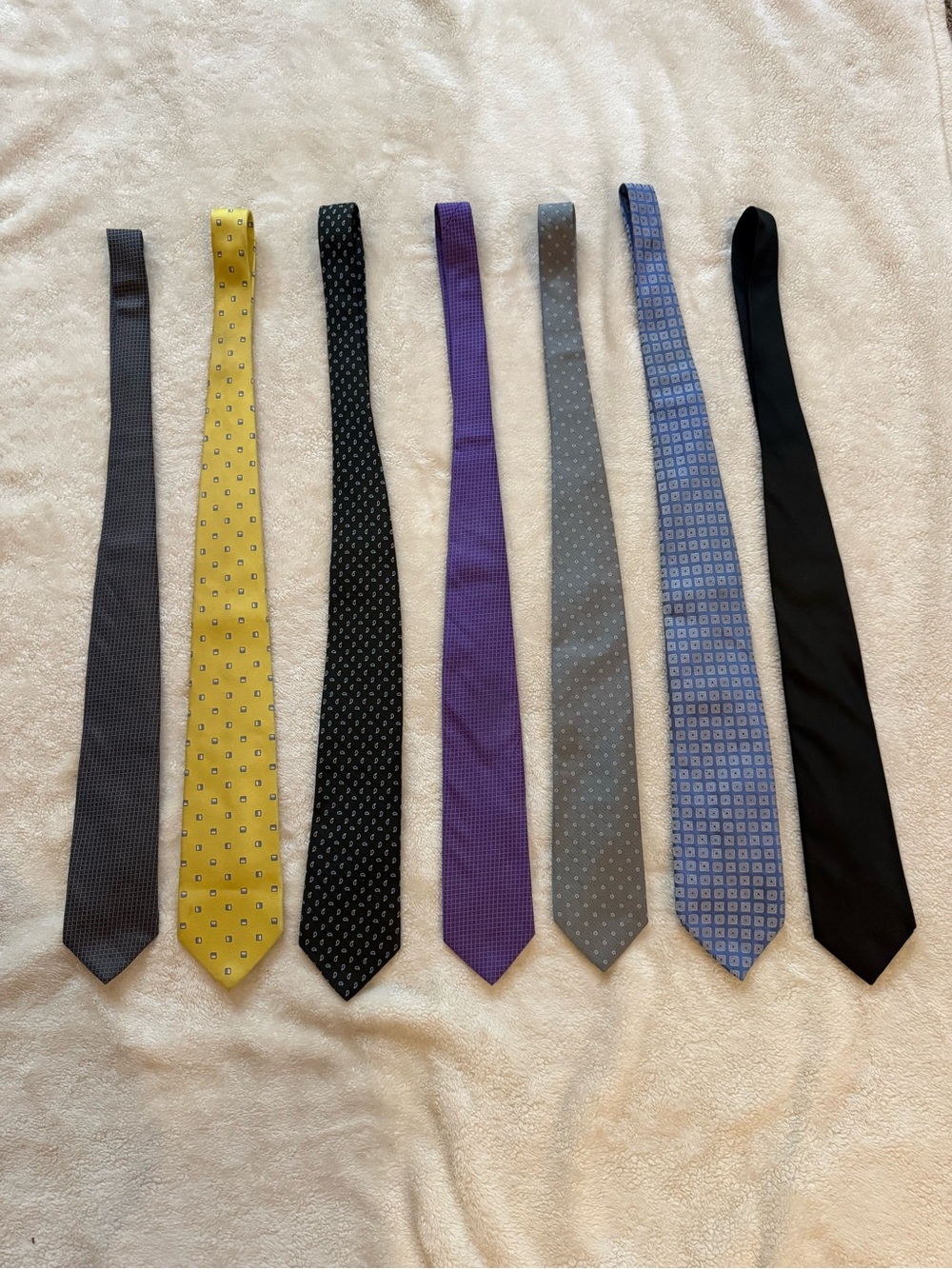 Assorted Men's Silk Ties - Yellow, Black, Purple, Gray, Blue, Charcoal